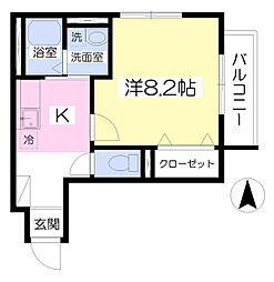 TNスクエア黒髪 1Kの間取図画像