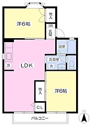 ヒルズ大野B 2LDKの間取図画像