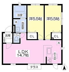 メゾンヴェルデ3 2LDKの間取図画像