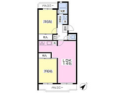 メゾン関本A棟 2LDKの間取図画像