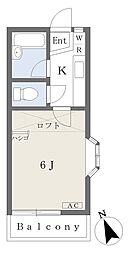 パインクレストヨシ2 1Kの間取図画像