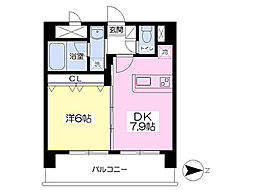 赤いマンション北大前 1DKの間取図画像