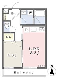 TheParkMaison御所西 1LDKの間取図画像