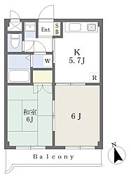 谷古宇マンション 2Kの間取図画像
