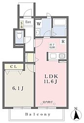 スカイプラザB 1LDKの間取図画像