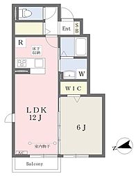 スカイハイツB 1LDKの間取図画像