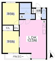 サンフラワーズ 2LDKの間取図画像