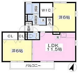 ヴェルデ泉B 2LDKの間取図画像