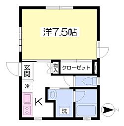 フラットブルーム 1Kの間取図画像