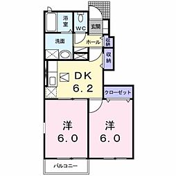 メイユール北泉IIＡ 1階2DKの間取り