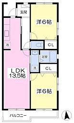 シャリテヴェール 2LDKの間取図画像