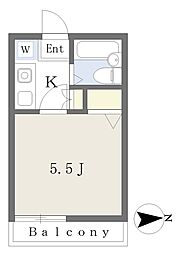 プラーズ下末吉 1Kの間取図画像
