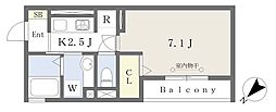 フルール菊名 1Kの間取図画像