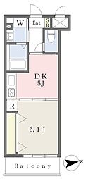 レシェンテ茅ケ崎 1DKの間取図画像