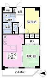 ピソ矢部 2LDKの間取図画像