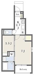 アルトピアーノ西宮A棟 2Kの間取図画像
