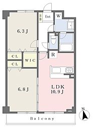 上甲子園ヒルズ 2LDKの間取図画像