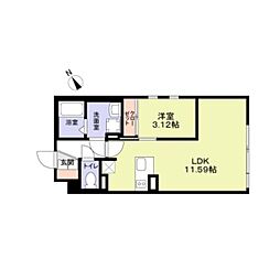 新宿区市谷台町マンション 1LDKの間取図画像