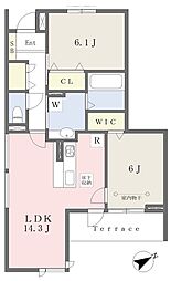 横浜市港南区最戸2丁目アパート 2LDKの間取図画像