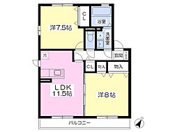 バームハウゼ1 2LDKの間取図画像