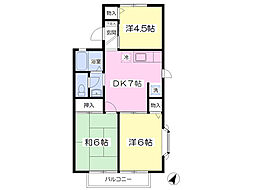 アドラブール栗木A 3DKの間取図画像