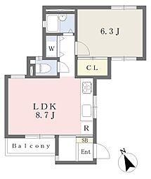 コスモ宮崎台ロフトアーバン 1LDKの間取図画像