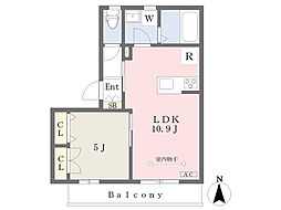 ベルデュール千年 1LDKの間取図画像