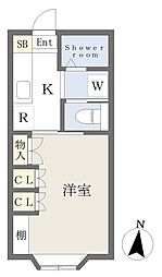 くりはらワールドハイム 1Kの間取図画像