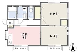 ツウィンズ国立B 2DKの間取図画像