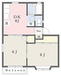 メンバーズタウン国立北4 2DKの間取図画像