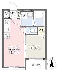 フィエルテ瓢箪山 3階1LDKの間取り