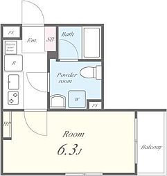 ランドヴィル千住柳町 1階1Kの間取り