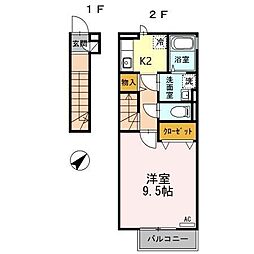 エテルノ・ルナB 1Kの間取図画像