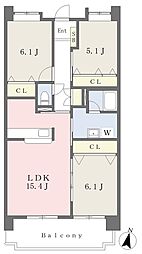 ファスティーナ植田 1301 13階3LDKの間取り