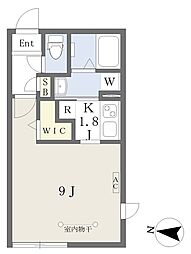 quador桜山 1Kの間取図画像