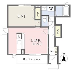 ドクターバードW棟 1LDKの間取図画像