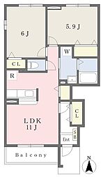 ドクターバードW棟 2LDKの間取図画像