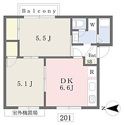 タウニィ上大野A棟 2Kの間取図画像