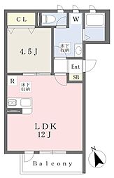 姫路市西延末アパート 1LDKの間取図画像