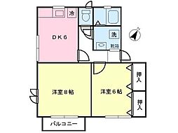 パルーデ弐番館 2DKの間取図画像