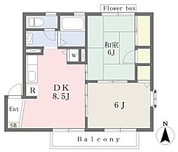 ソレイユB 2DKの間取図画像