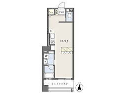 リシュ鶴見 7階ワンルームの間取り
