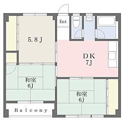 川端マンション 3DKの間取図画像