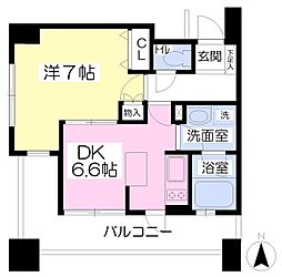 ヴィルヌーヴ南森町 1DKの間取図画像