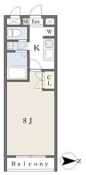 K-style- 1Kの間取図画像