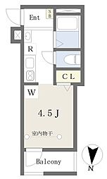 ｃｌｏｕｄ　9　ＫＩＮＵＴＡ 1階ワンルームの間取り