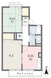クレスト祖師谷 2DKの間取図画像