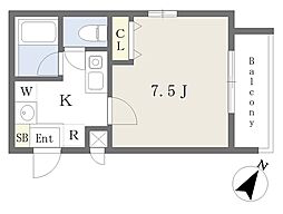 グレース・コート 1Kの間取図画像
