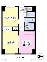 グラン・フォレスト 2DKの間取図画像