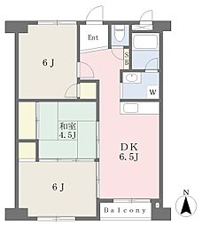 新星和初芝マンション北棟 3DKの間取図画像